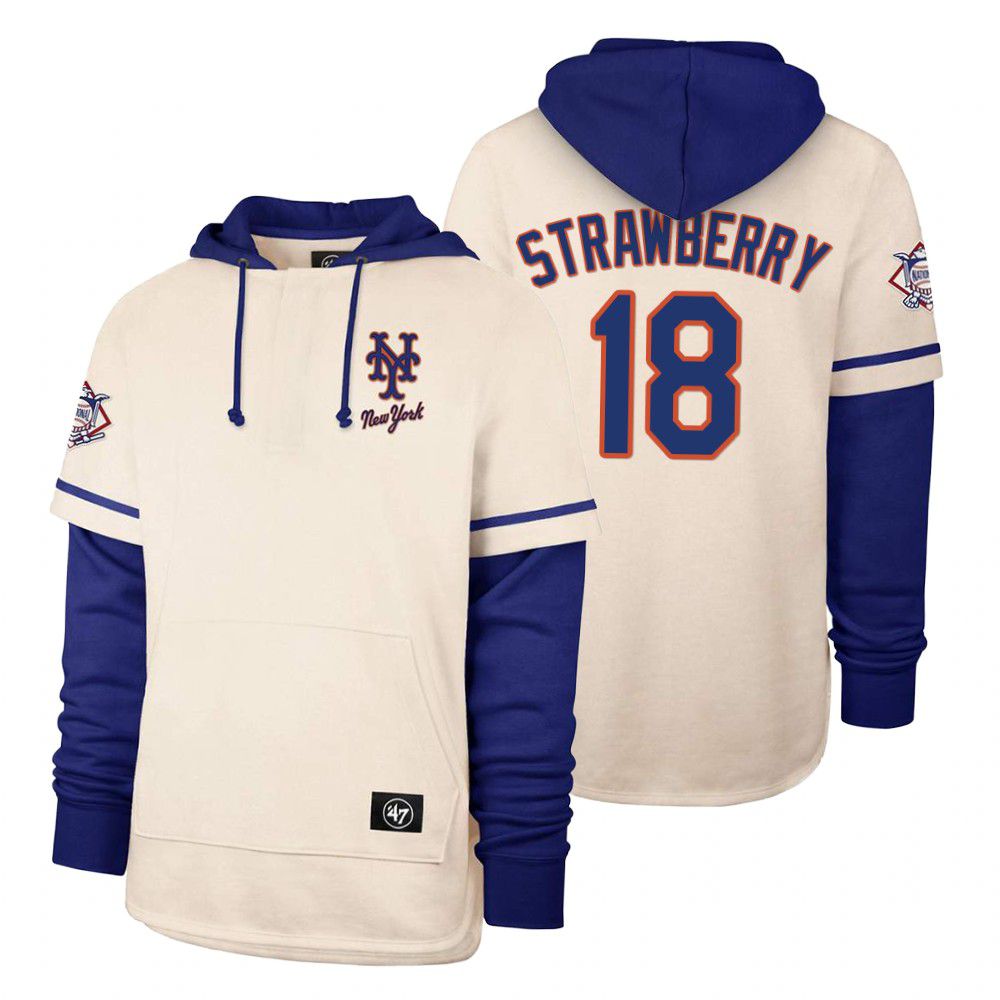 Men New York Mets #18 Strawberry Cream 2021 Pullover Hoodie MLB Jersey->customized mlb jersey->Custom Jersey
